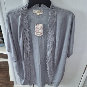 Pink Republic Light Gray Blue Lace-Trim Cardigan. Size M